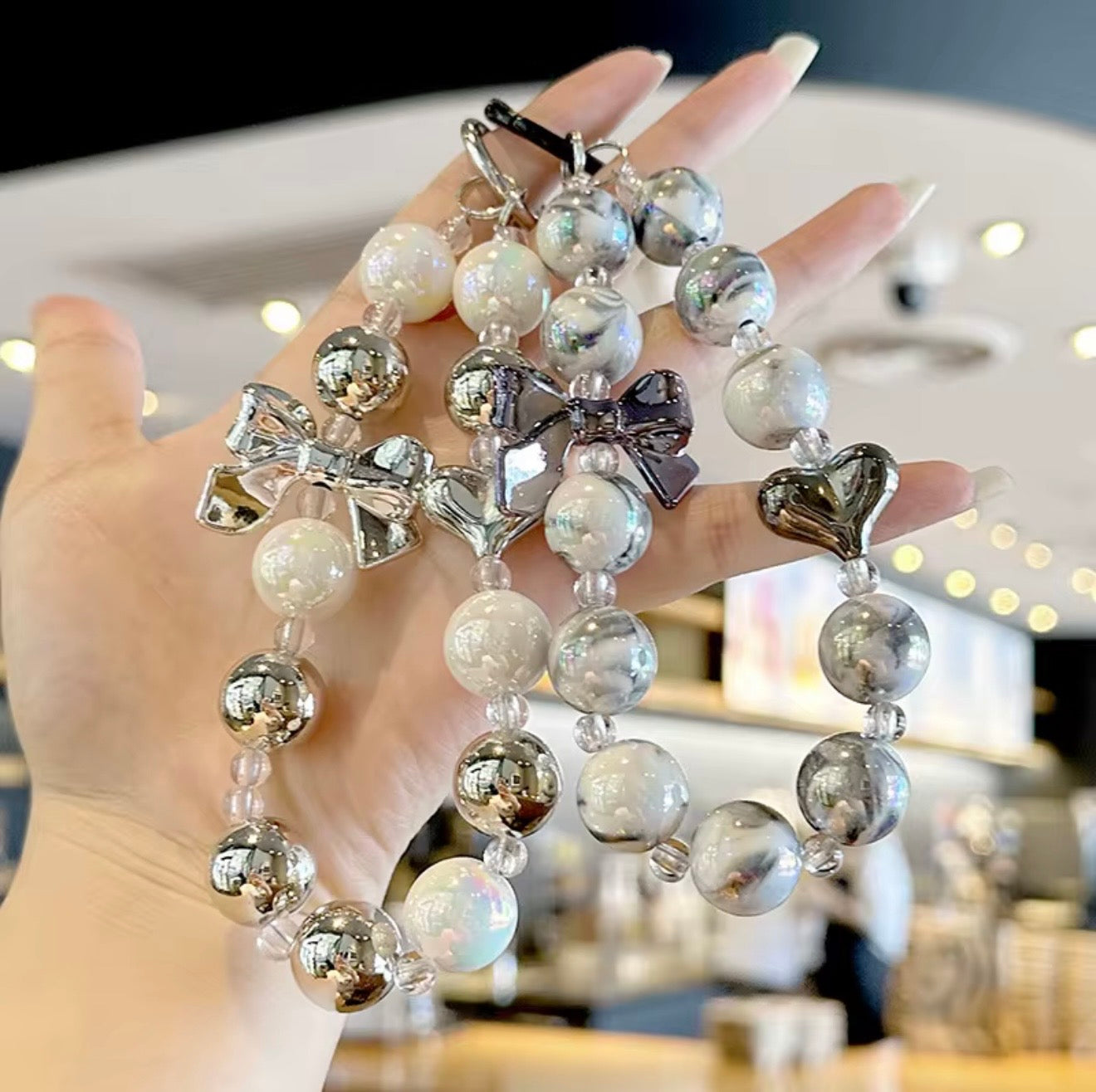 cute phone charm chunky heart bowknot keychain decoration for women